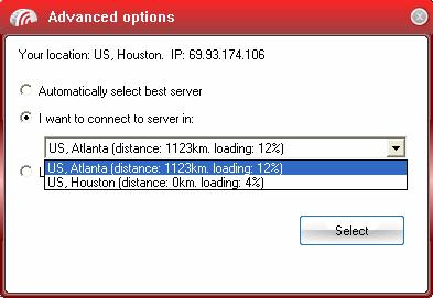 Automatically select the best server Instructs TrustConnect to select the best access server with optimal load and distance to connect to.