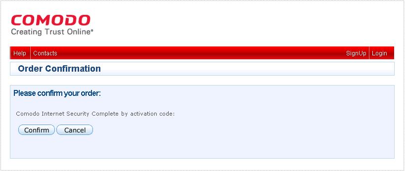 Enter the required field details and click 'Sign Up' button after selecting the 'I accept the Terms and Conditions' checkbox. The Order Confirmation page is displayed.