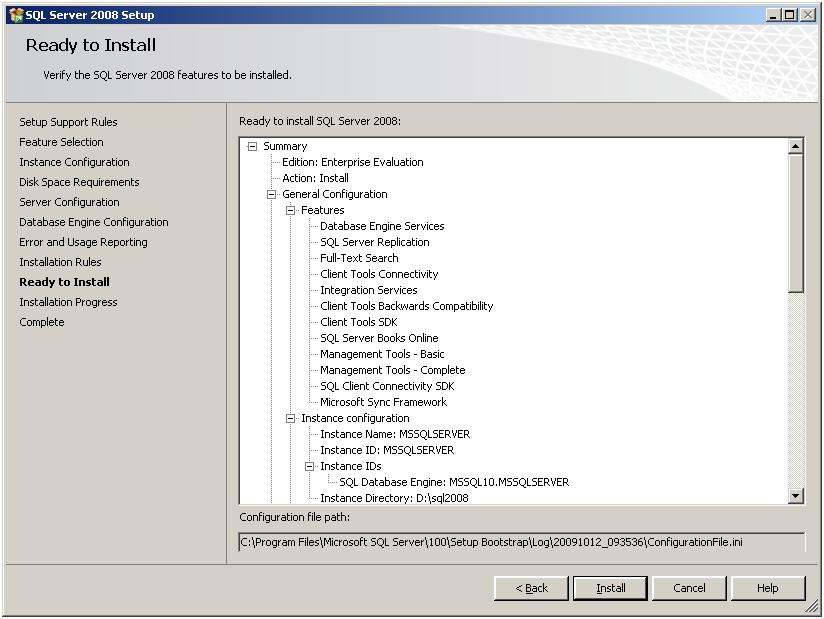 16. Click Next. The Ready to Install page shows a tree view of installation options, as shown in Figure 21.