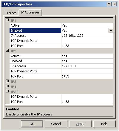 b. Double-click TCP/IP on the main pane or select TCP/IP and then click the Properties icon on the toolbar. The TCP/IP Properties dialog box appears.