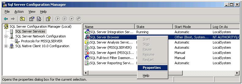 Figure 46 Locating the SQL Server Browser