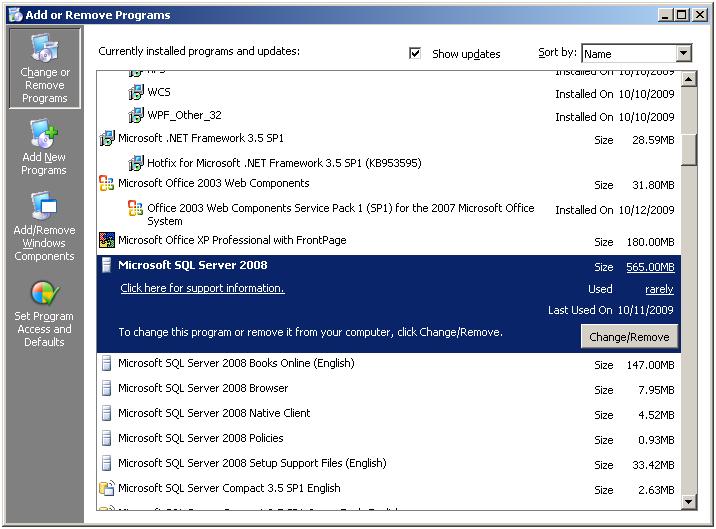 6 Uninstalling an SQL Server database If you uninstall the SQL Server database with the Remove function on the Control Panel > Add or Remove Programs page, you may fail to uninstall the database (the