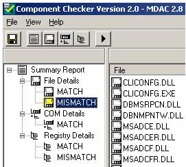 Figure 66 Information about MISMATCH under File Details  e. Click MISMATCH and view files in the right window. These file versions are different from the MDAC version.