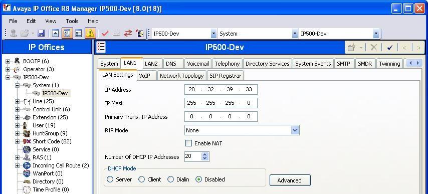 5.6. Obtain LAN IP Address From the configuration tree in the left pane, select System to display the IP500-Dev screen in the right pane.