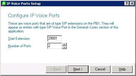 Continue with the Installation Wizard until the IP Voice Ports Setup > Configure IP Voice Ports screen is displayed.
