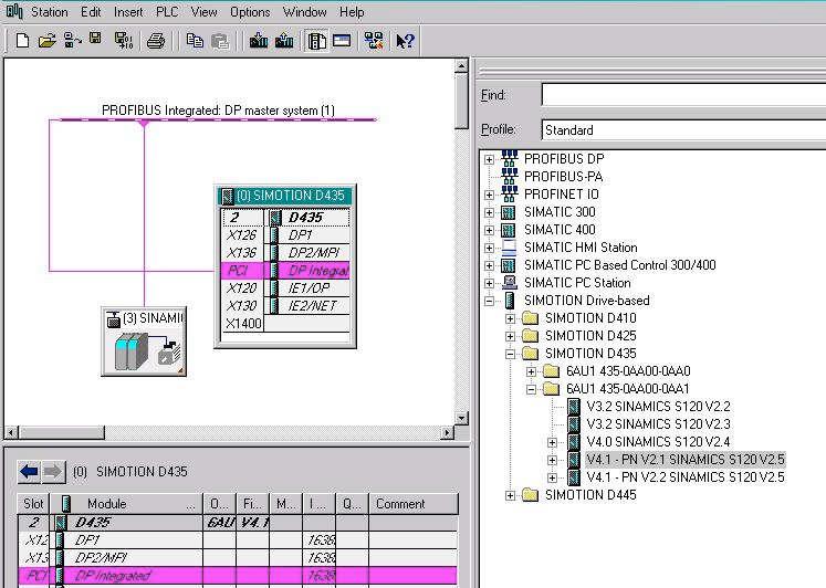Select the corresponding SIMOTION component from the catalog and enter it in the working area