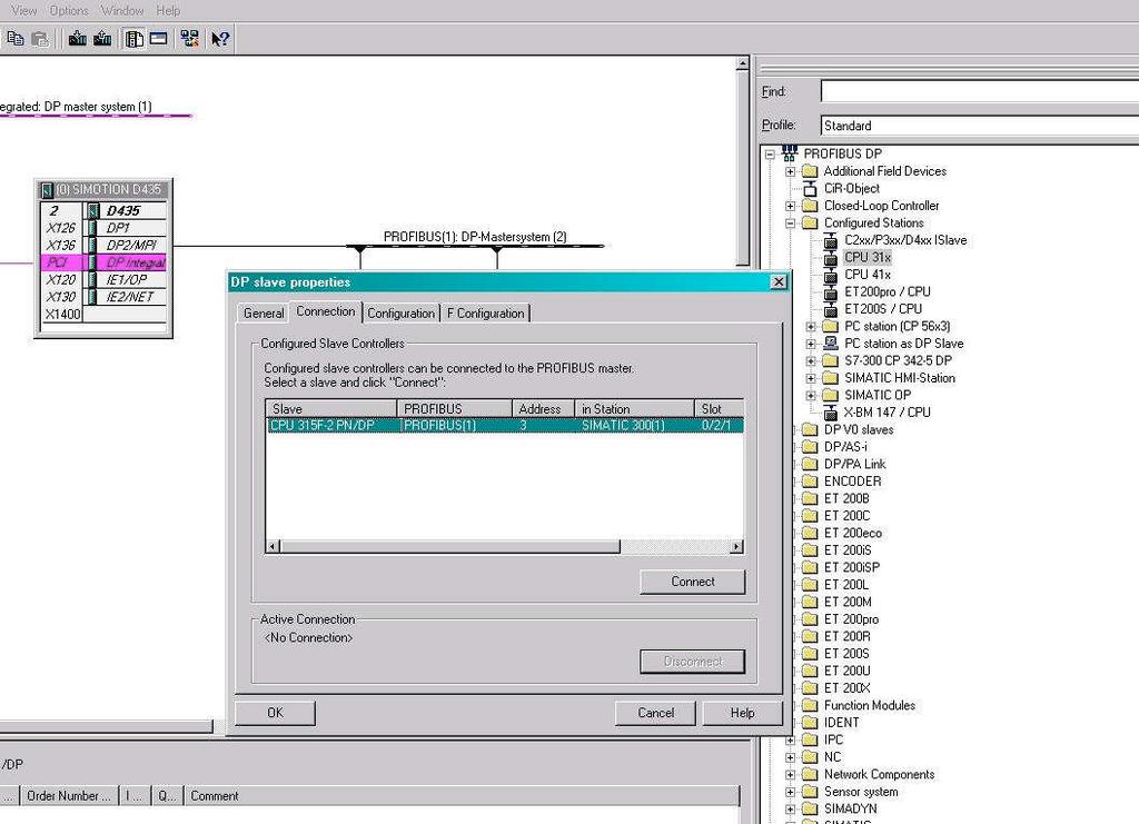6.2.5 Inserting F-CPU in the SIMOTION HW Config and connecting it Open the HW Config of the SIMOTION and enter the F-CPU.