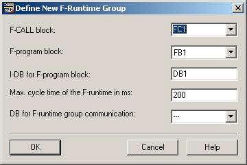 Creating new F runtime group Here, the safety program (FB1) is assigned to the FC1 and the related