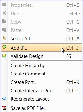 3. Right-click in the Vivado IP integrator diagram window, and select Add IP.