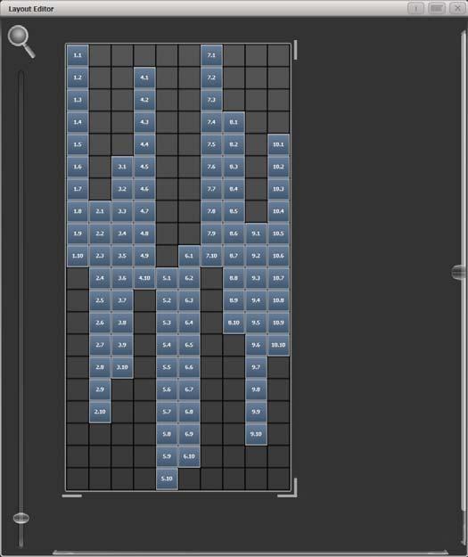 Page 96 6. Shapes and Pixel Mapper effects Example 2 - Pseudo random 1> Select your fixtures and create a group. 2> Open the Layout Editor.