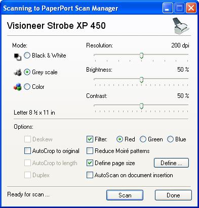100 VISIONEER STROBE XP 450 SCANNER USER S GUIDE The TWAIN Interface opens.