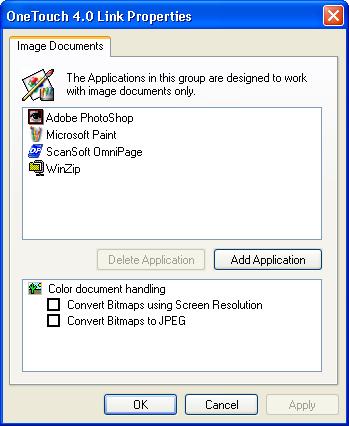 SELECTING NEW SCAN SETTINGS FOR THE SCAN BUTTON 39 IMAGE DOCUMENTS PROPERTIES These properties apply to image processing applications such as Microsoft Paint. 1.