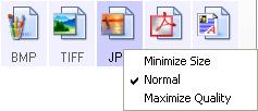 SELECTING NEW SCAN SETTINGS FOR THE SCAN BUTTON 45 To select a JPEG or PDF file size: 1. Select JPG or PDF as the page format. 2. Right-click on the JPG or PDF icon. A menu opens. 3.