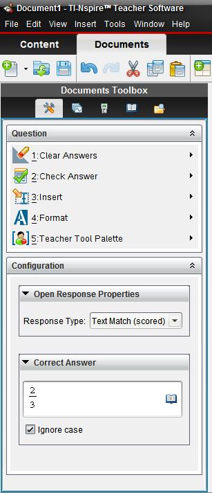 Creating a Self-Check Document TI PROFESSIONAL DEVELOPMENT 127 Step 6: To allow students to check their answers, select Teacher Tool Palette > Question Properties.
