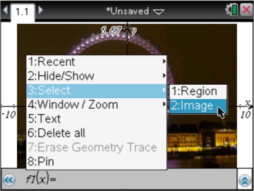 Inserting an Image into a TI-Nspire Document 40 TI PROFESSIONAL DEVELOPMENT Activity Overview: In this activity, you will learn how to insert images into Graphs, Geometry, and Question applications.