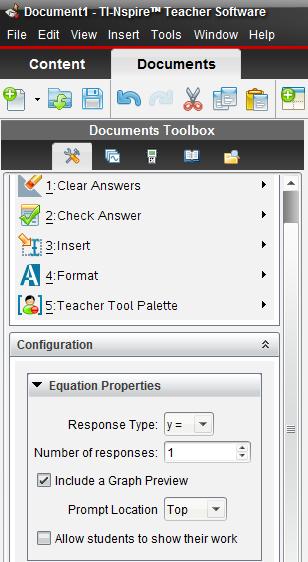 Change the Geometry application to a Graphs application by selecting View > Graphing. Step 5: Insert a Question application by clicking Insert > Question. The Choose Question Type window appears.