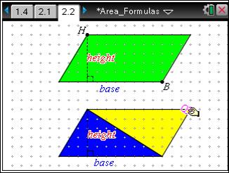 Area Formulas MATH NSPIRED 89 Teacher Tip: Make sure students understand they can t always just measure the sides to find area.