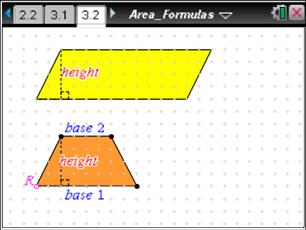 Area Formulas MATH NSPIRED 90 7. If the area of a parallelogram is base times height, then what could be a formula for the area of the triangle?