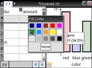 Select a bar by clicking on it and use / b, choose color and then click on the color palette.