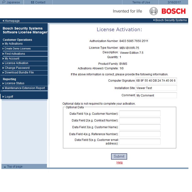 26 en Getting started Bosch Video Management System 5. Copy the computer signature. Notice! The computer signature is used for licensing.