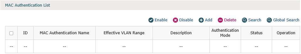 Figure 7-3 Add a new MAC Address Entry Name Specify the name for the entry. MAC Address VLAN Range Specify the MAC address of the client. Specify the VLAN range. The range is 1 to 4094.