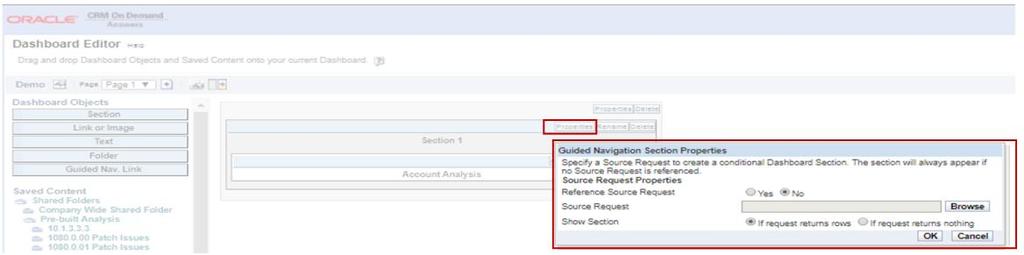 In order to conditionally display or hide a section in a dashboard, users need to define the conditions each time, for each section, by using the Guided