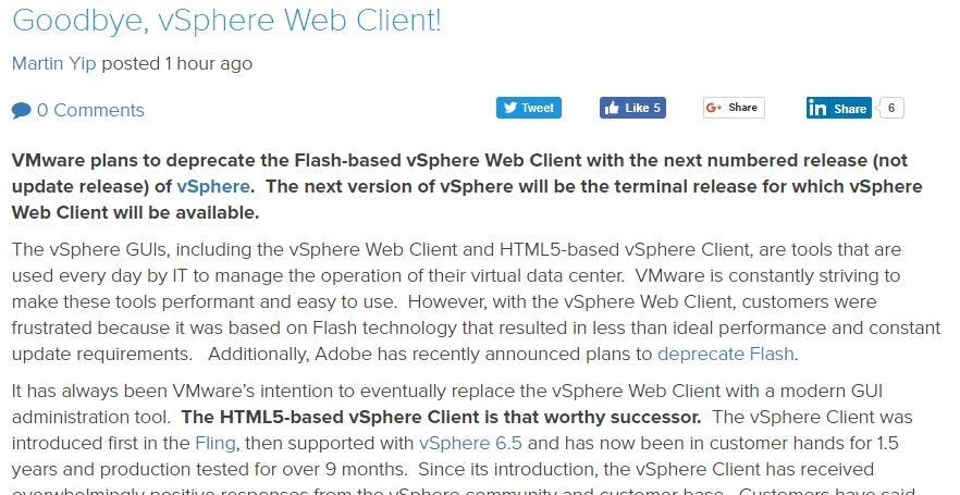 Flash based vsphere Web Client will be