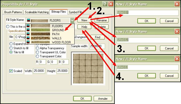 Copying the GROUND fill style When you create a new bitmap file fill style, all the parameters are automatically copied from the selected current fill style.