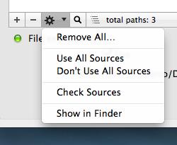 the toolbar Or press the minus button at the bottom of the list. When a source is deleted from the list, it is deleted only from the list, the original file is leaved untouched on disk.