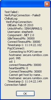APPENDIX C TESTING A POP3 CONNECTION There are two stages to the test: Verify the connection to the server. Verify the account. Whilst the connection is verified a window will be displayed.