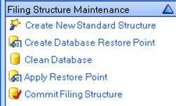 FILING STRUCTURE MAINTENANCE The Filing Structure Maintenance option will only be displayed on new installations. This option allows you to create a structure for your system using a wizard.