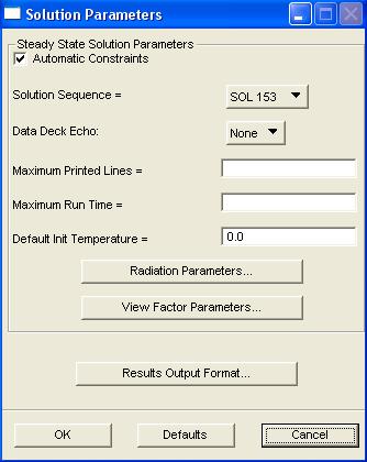 116 Solution Types Solution Parameters The solution parameter form contains options and subordinate forms for defining parameters that affect the overall analysis.