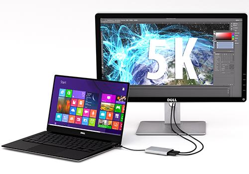 Connect a 5K display to your computer at 60 Hz resolution For added versatility, the Thunderbolt 3 adapter can be used to connect two DisplayPort channels to a single 5K display.