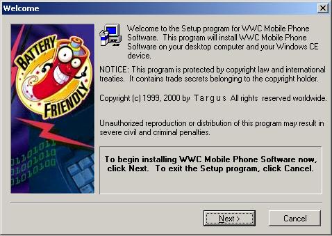 Pocket PC Setup Running the SETUP Program 17 8 Click Next> to install the WWC software. 9 If you are prompted to replace a file, tap Yes to All.