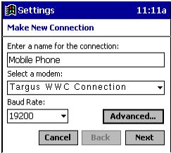 Pocket PC Setup Preparing for Remote Networking 20 4 Tap New Connection. The Make New Connection screen appears.