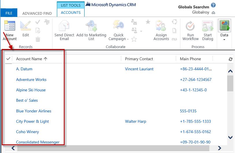 Figure 10: List of Accounts in CRM 3.