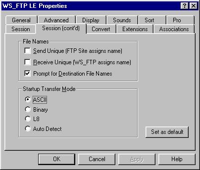 7) Click the OK button. 8) The program will compile a list of the files in EMSFILES. This may take a few minutes. 9) Click the Options button on the bottom of the WS FTP window.