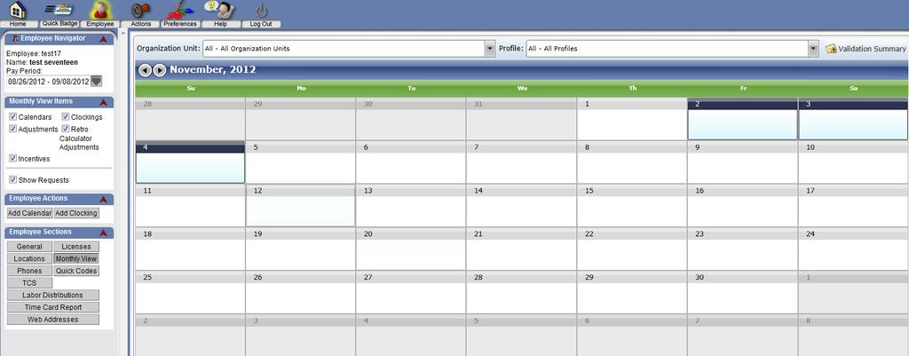 20 The Add Calendar button displays the general employee info screen,