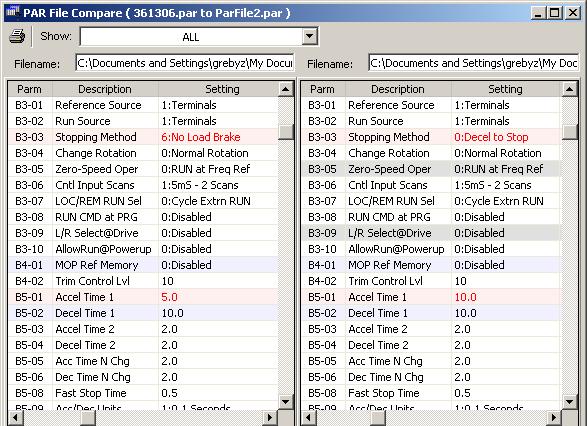 Parameter File Comparison The Parameter File Comparison function, found in the Tools