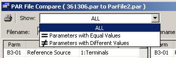 all parameters of each file, - only parameters with equal values, or - only