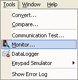 Chapter 5 - Monitor / Drive DataLogger Function Monitor The Monitor function, in the Tools drop down, displays a select number of monitor parameters (Uparameters) that are