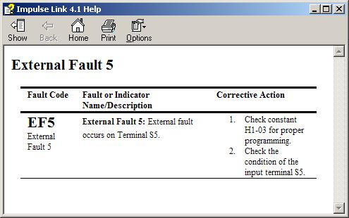 In the summary window if a Fault or Alarm condition occurs, the DataLogger allows you to click on the Alarm or Fault, and displays troubleshooting information (as shown here).