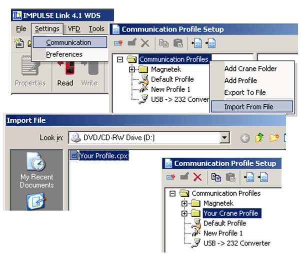 Importing your Drive Profiles If you requested your crane profile and Ethernet IP address to be configured at the factory, your profile will reside on the installer Flash Drive. When IMPULSE Link 4.