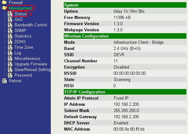 Interface page to disable DHCP Server. 10.