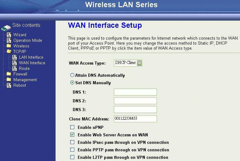 Static IP WAN access type