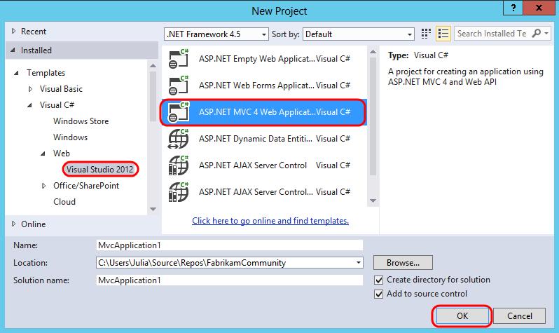 Figure 14 Creating new web site 20. Select the OK button to accept the default options for the new ASP.