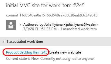 Note: It may take a few minutes before the work item gets linked to the commit. In the event that the link has not been made yet, go ahead and continue on with the rest of the lab.