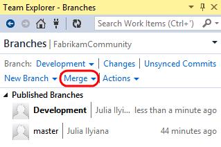 published that branch. Julia would like to go ahead and merge her Development branch back into the master branch. 30.