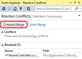 In the Team Explorer Changes view, note that conflicts have been