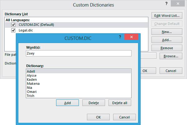 Dictionary options Adding/Deleting